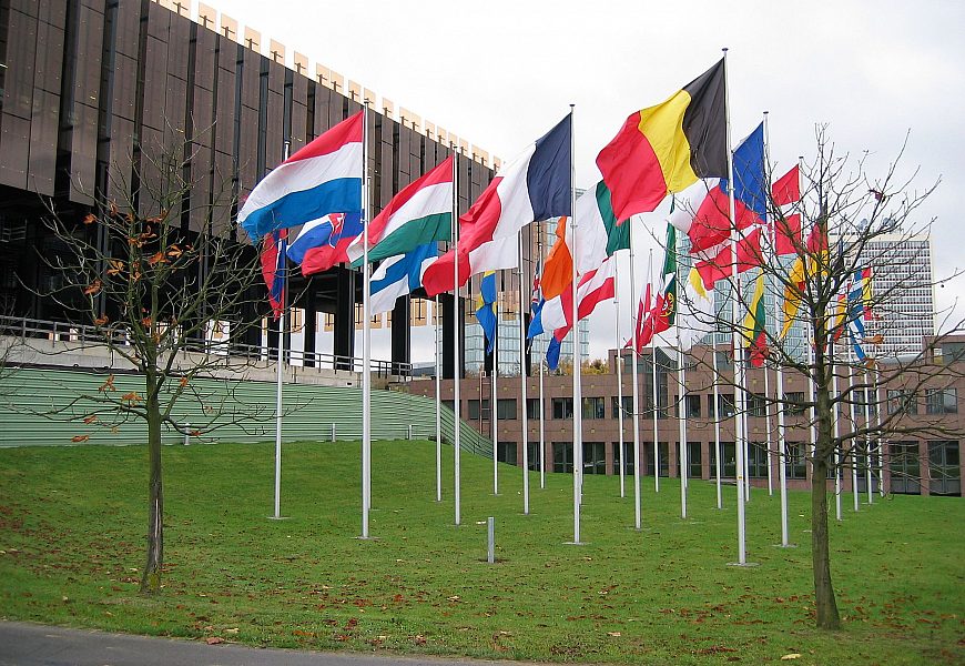 European Court of Justice ECJ in Luxembourg with flags 0017 1674479483